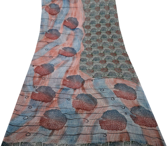 Sushila Vintage Multi-Color Saree 100% Pure Georgette Silk Printed Craft Fabric