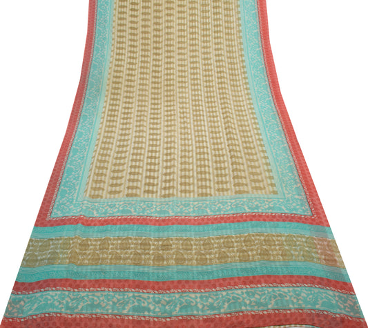 Sushila Vintage Saree 100% Pure Georgette Silk Printed Paisley 5 YD Craft Fabric