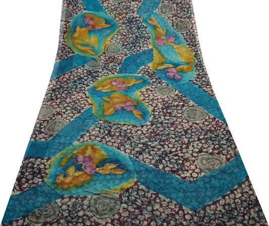 Sushila Vintage Branded Saree 100% Pure Georgette Silk Printed 5 YD Craft Fabric