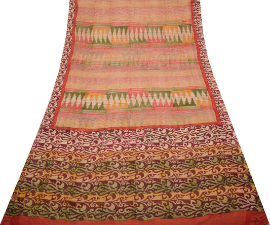 Sushila Vintage Indian Saree 100% Pure Georgette Silk Printed 5 YD Craft Fabric