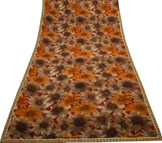 Sushila Vintage Red Saree 100% Pure Georgette Silk Printed Floral Craft Fabric