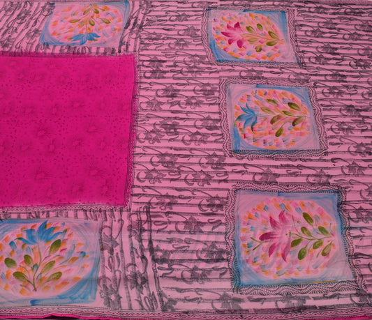 Sushila Vintage Magenta Saree 100% Pure Georgette Silk Printed Craft Fabric