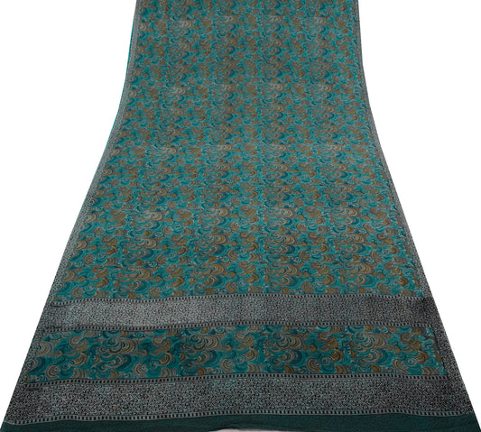 Sushila Vintage Indian Saree 100% Pure Georgette Silk Printed 5 YD Craft Fabric