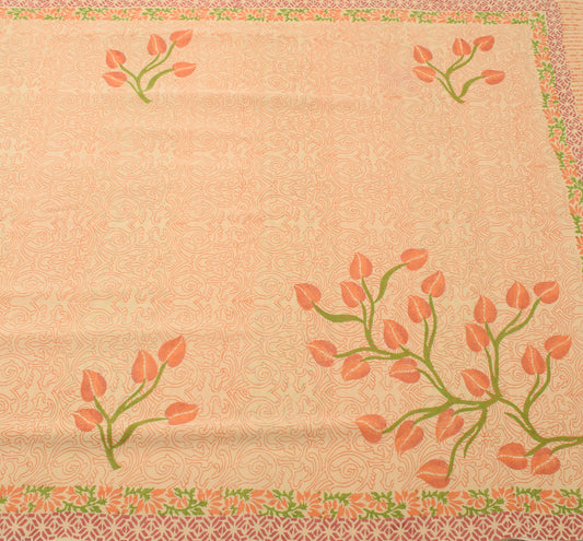Sushila Vintage Cream Saree 100% Pure Georgette Silk Printed Floral Craft Fabric