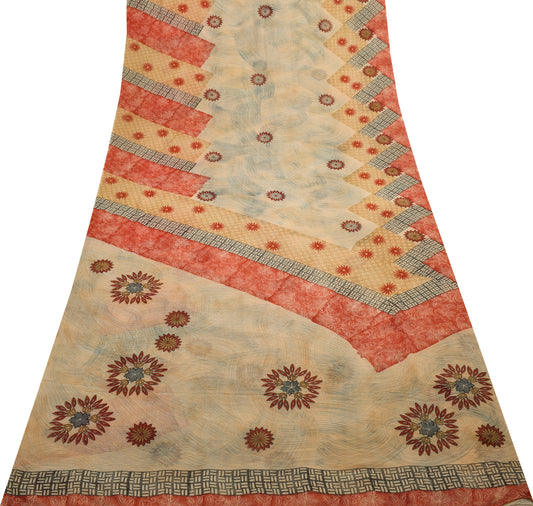 Sushila Vintage Branded Saree 100% Pure Georgette Silk Printed Floral Fabric