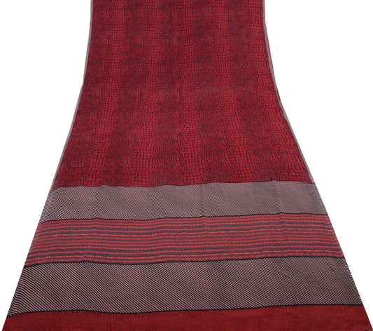 Sushila Vintage Black Saree 100% Pure Georgette Silk Printed 5 Yard Craft Fabric