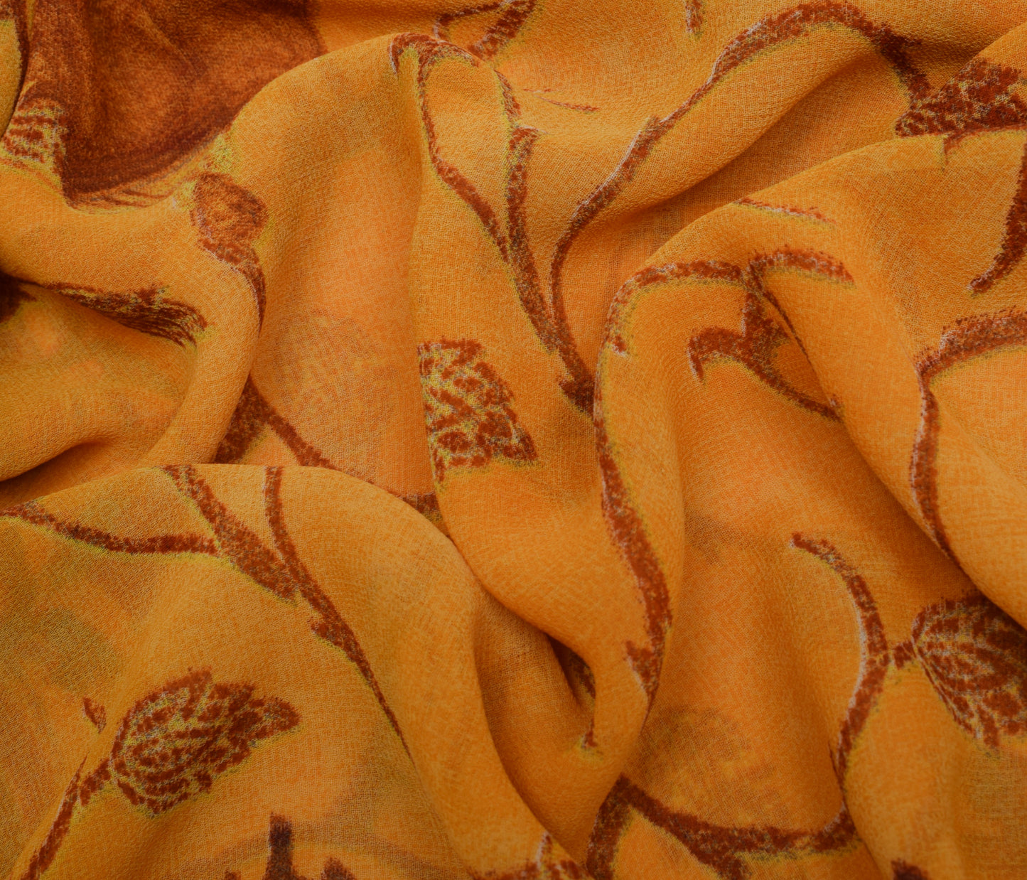 Sushila Vintage Yellow Saree Blend Georgette Silk Printed Animals Craft Fabric