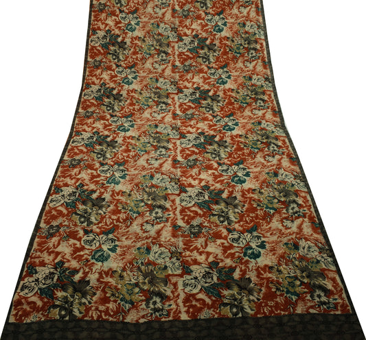Sushila Vintage Saree 100%Pure Georgette Silk Printed Floral 5 Yard Craft Fabric