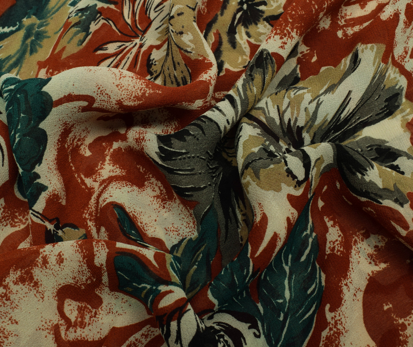 Sushila Vintage Saree 100%Pure Georgette Silk Printed Floral 5 Yard Craft Fabric