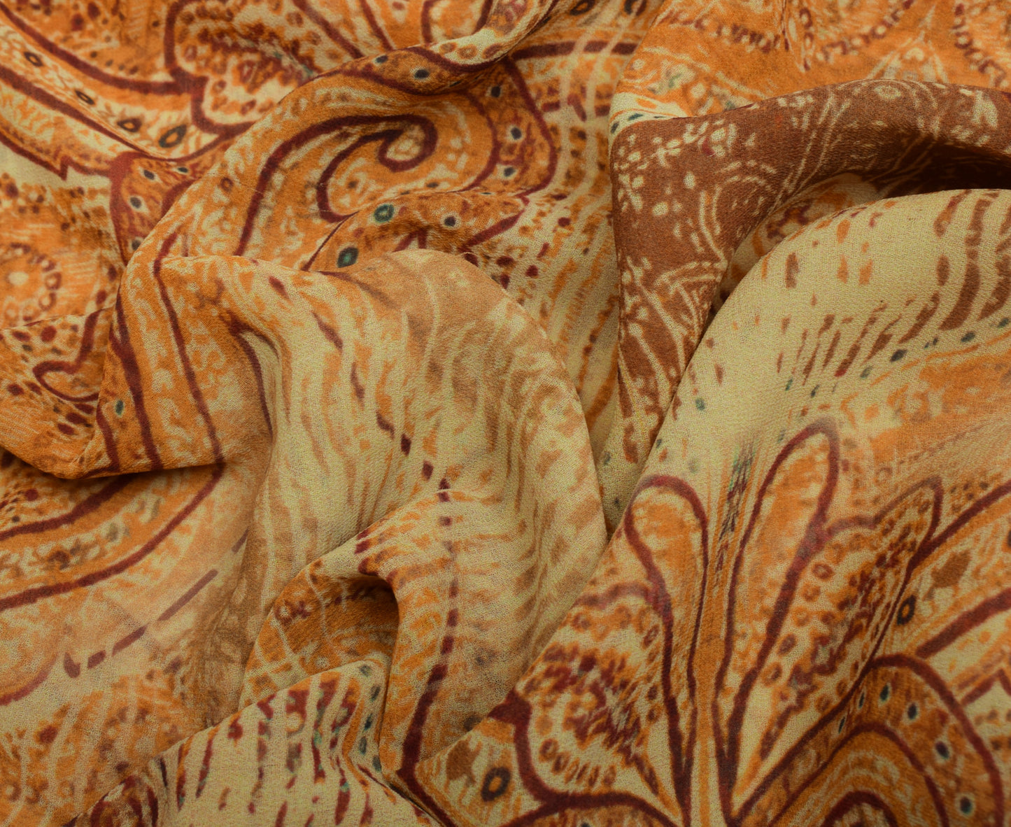 Sushila Vintage Yellow Saree Blend Georgette Silk Printed Floral Craft Fabric