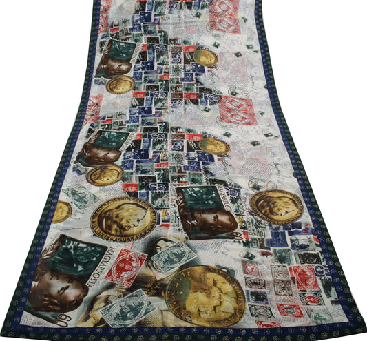 Sushila Vintage White Antique Saree Blend Georgette Silk Printed Craft Fabric