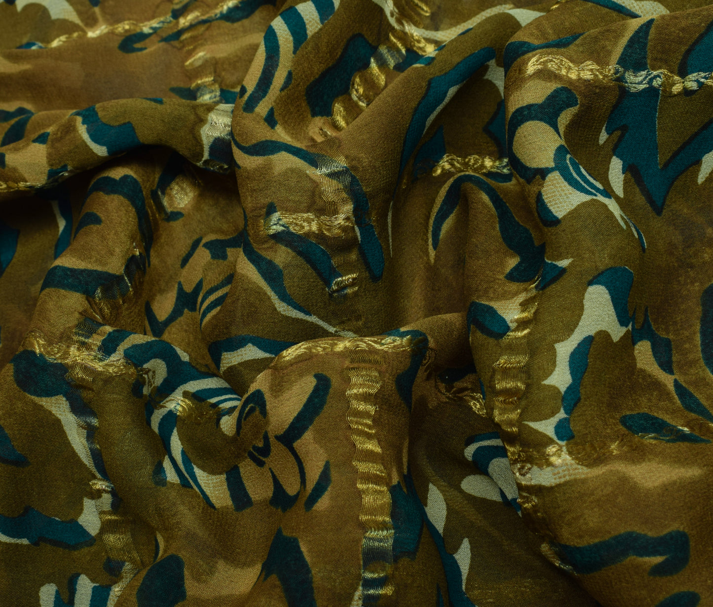 Sushila Vintage Henna Green Saree 100% Pure Georgette Silk Printed Craft Fabric