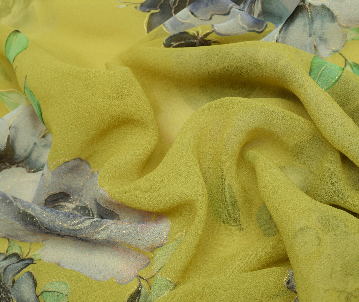 Sushila Vintage Green Saree Blend Georgette Silk Printed Floral Craft Fabric