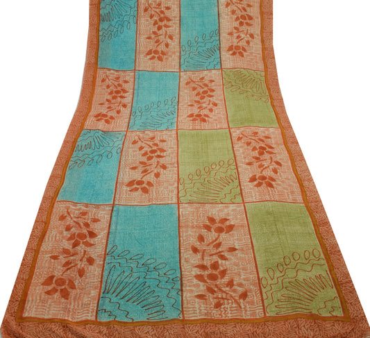 Sushila Vintage Saree 100% Pure Georgette Silk Printed Floral 5 YD Craft Fabric