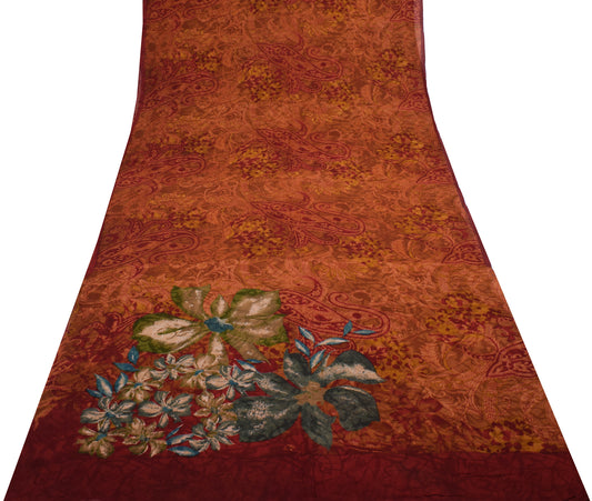 Sushila Vintage Saree 100% Pure Georgette Silk Printed Floral 5 YD Craft Fabric