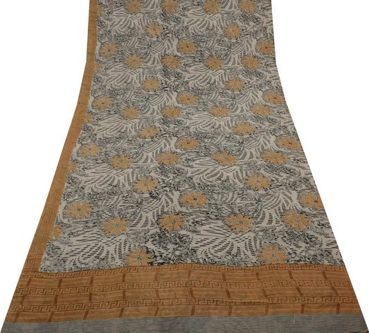 Sushila Vintage Saree 100% Pure Georgette Silk Printed Floral 5 YD Craft Fabric
