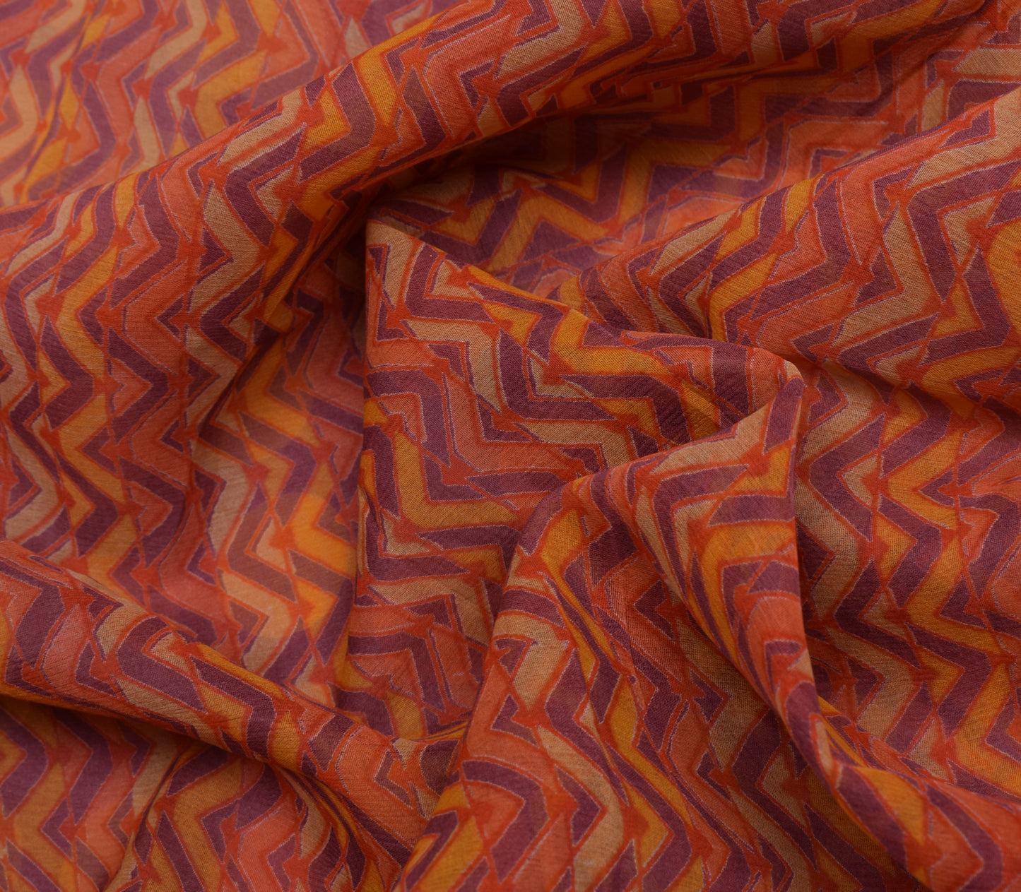 Sushila Vintage Mauve Saree 100% Pure Chiffon Silk Printed Zig-Zag Craft Fabric