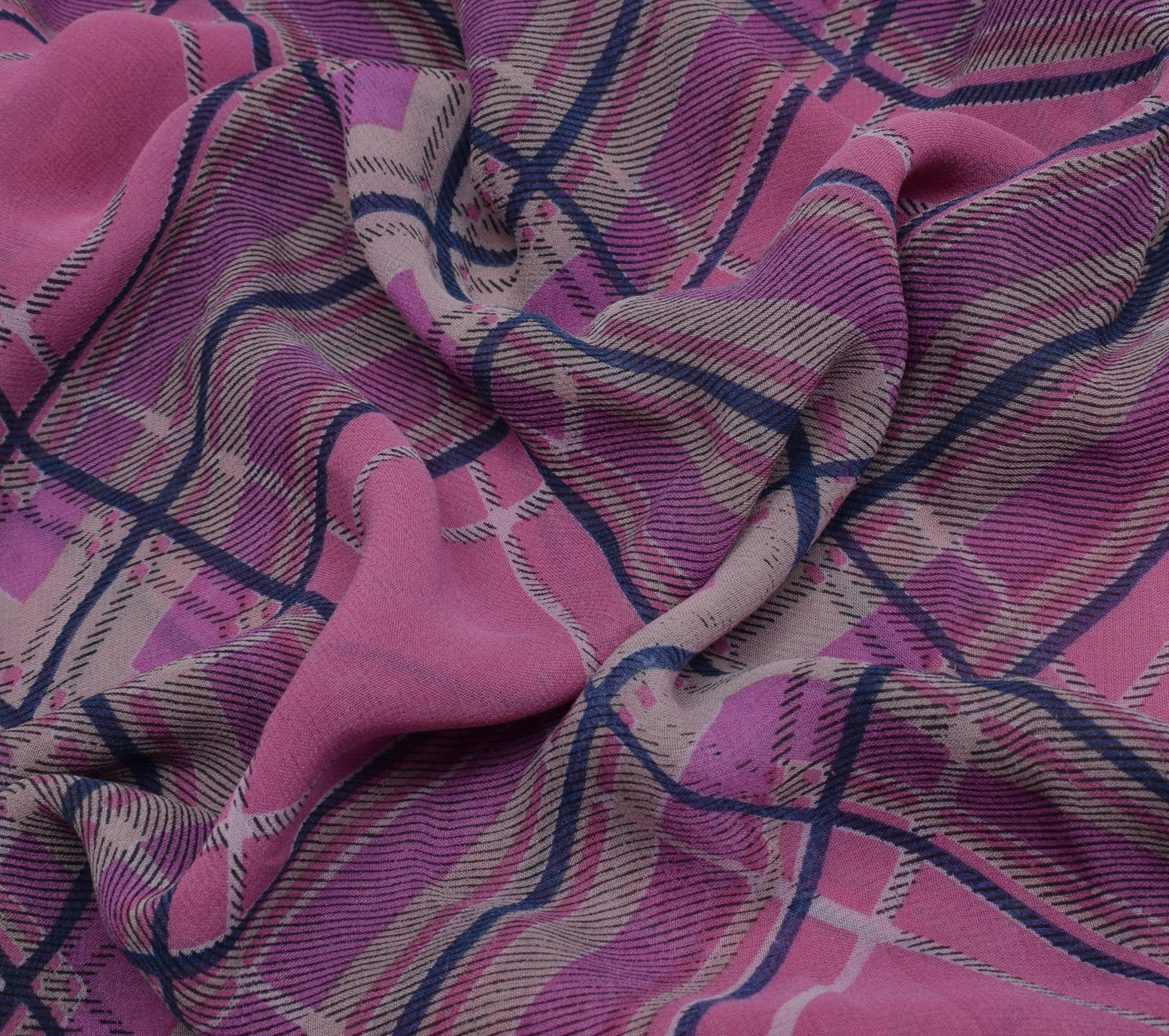 Sushila Vintage Pink Saree 100% Pure Georgette Silk Printed Checks Craft Fabric
