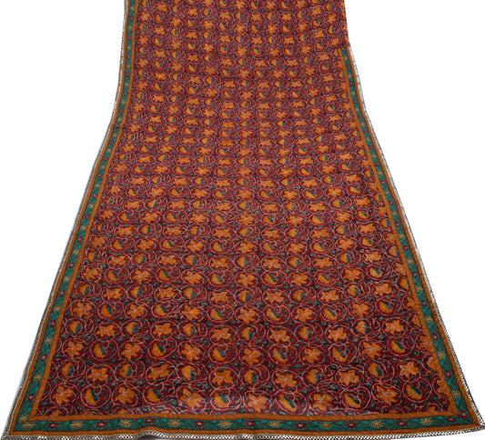 Sushila Vintage Red Saree 100% Pure Georgette Silk Printed Floral Craft Fabric