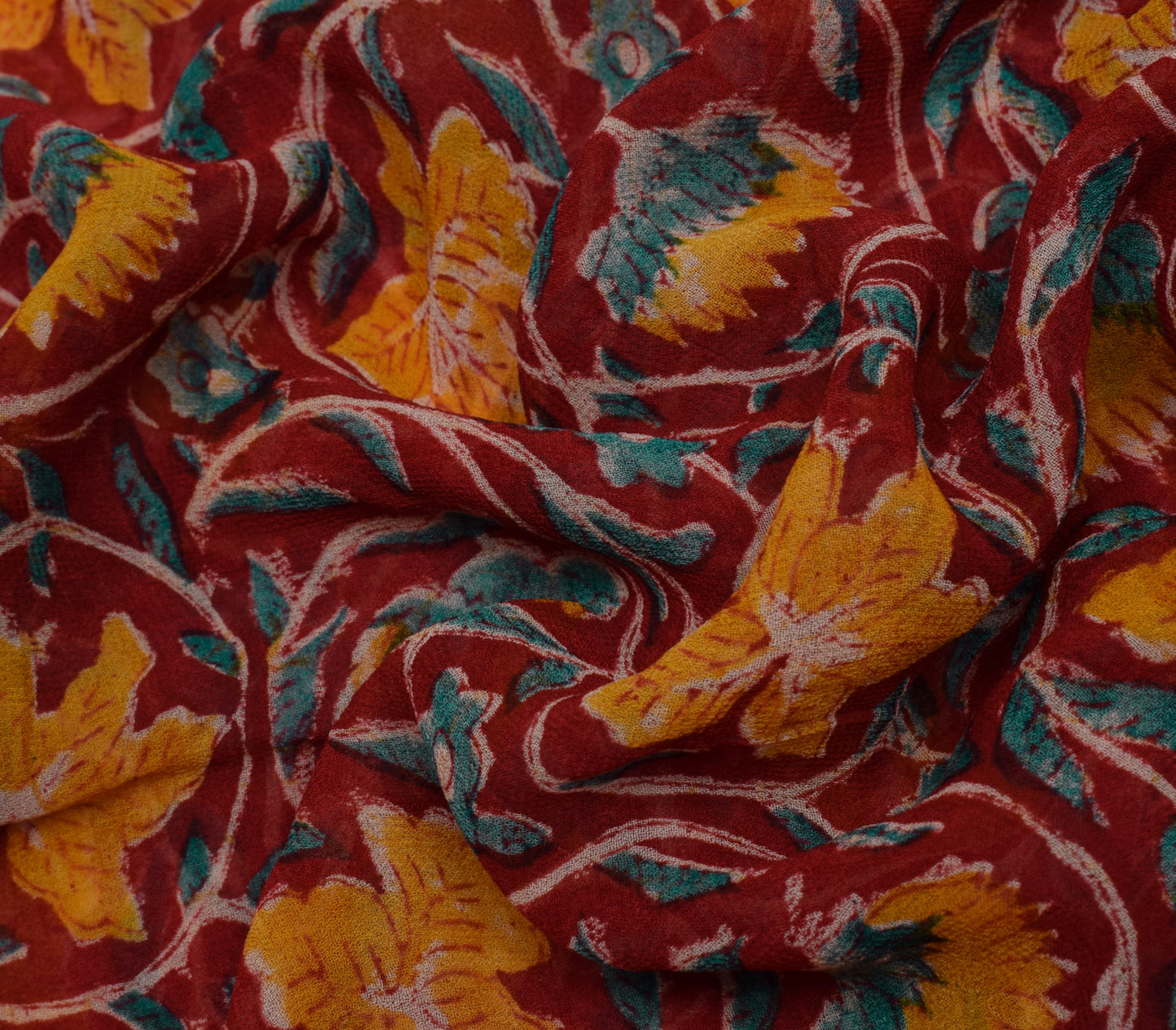 Sushila Vintage Red Saree 100% Pure Georgette Silk Printed Floral Craft Fabric