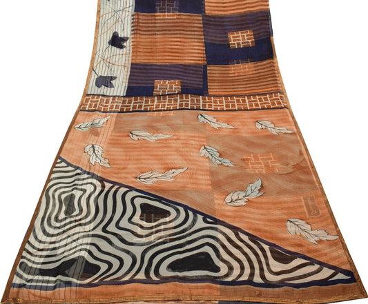 Sushila Vintage Multi-Color Saree 100% Pure Georgette Silk Printed Craft Fabric