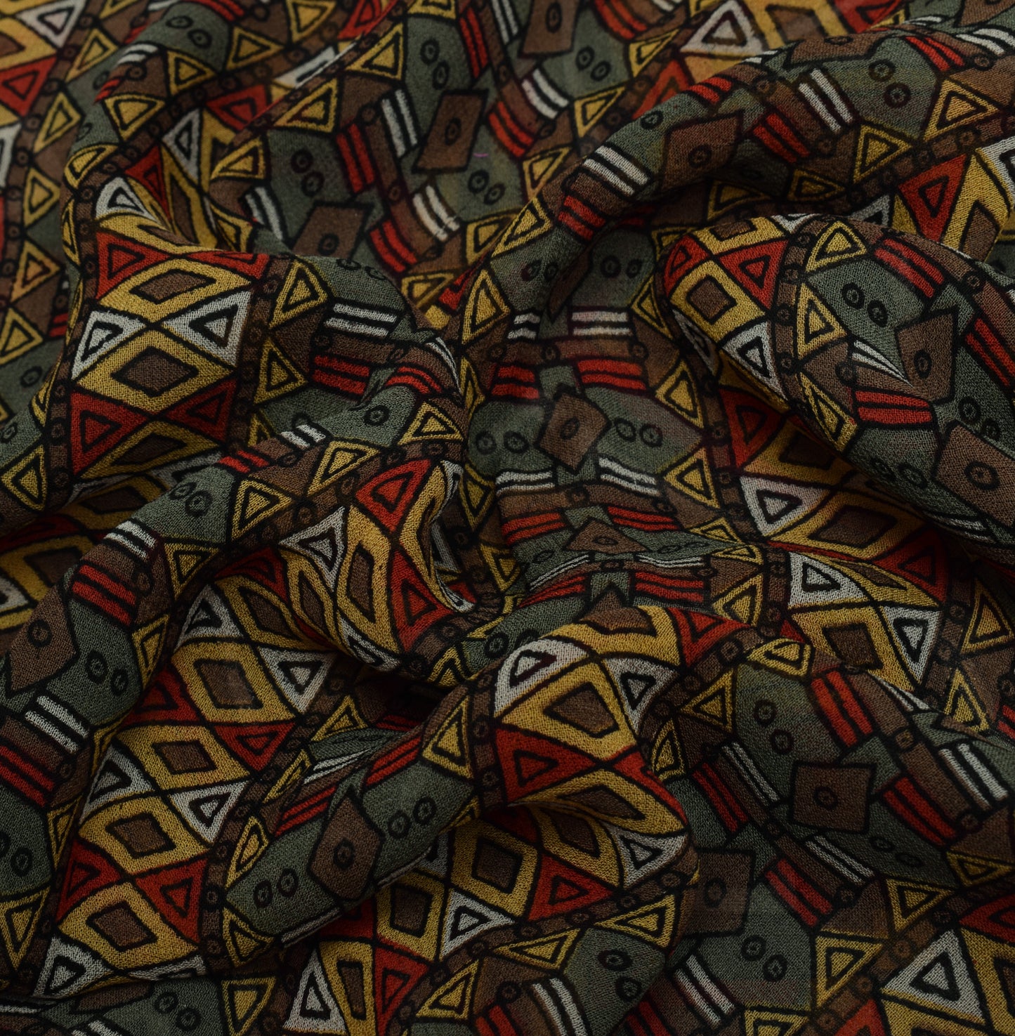 Sushila Vintage Gray Saree 100% Pure Georgette Printed Geometrical Craft Fabric