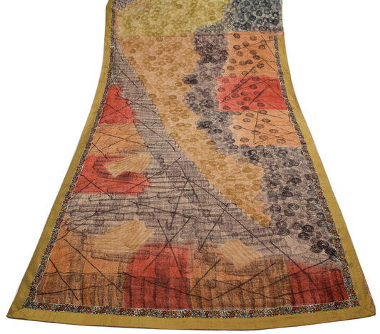 Sushila Vintage Multi-Color Saree 100% Pure Georgette Silk Printed Craft Fabric