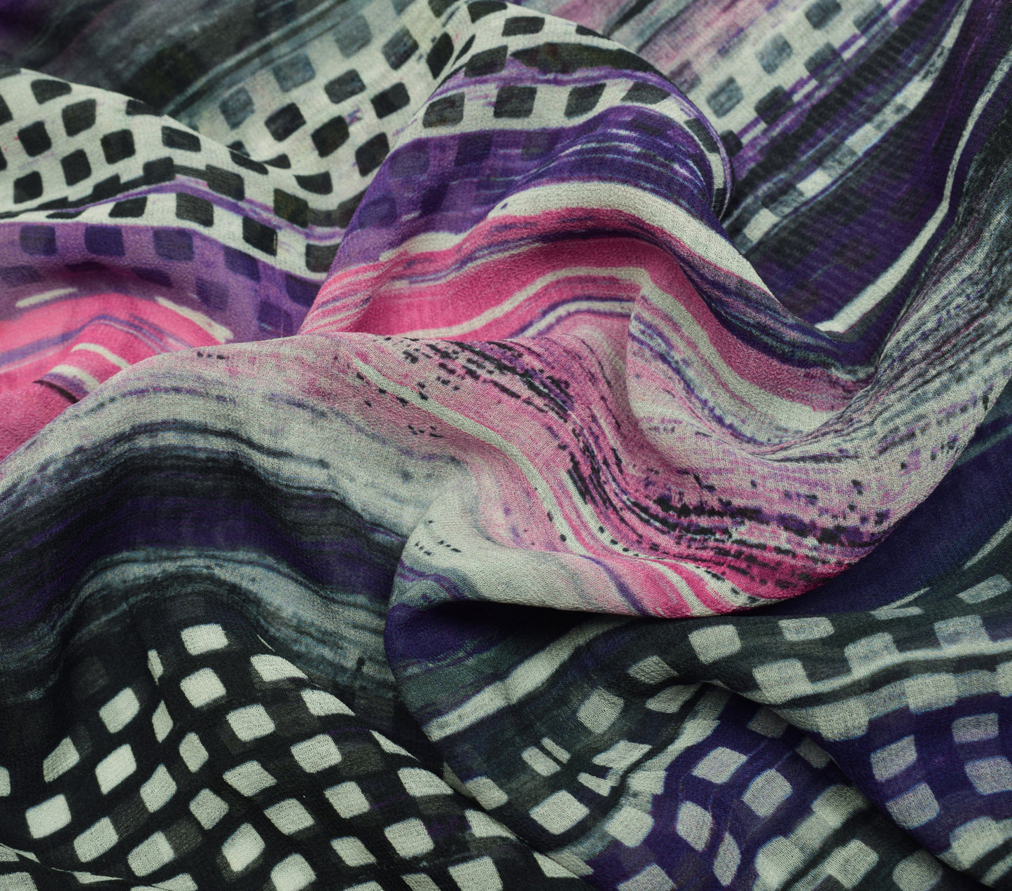 Sushila Vintage Purple Saree 100%Pure Georgette Silk Printed Floral Craft Fabric