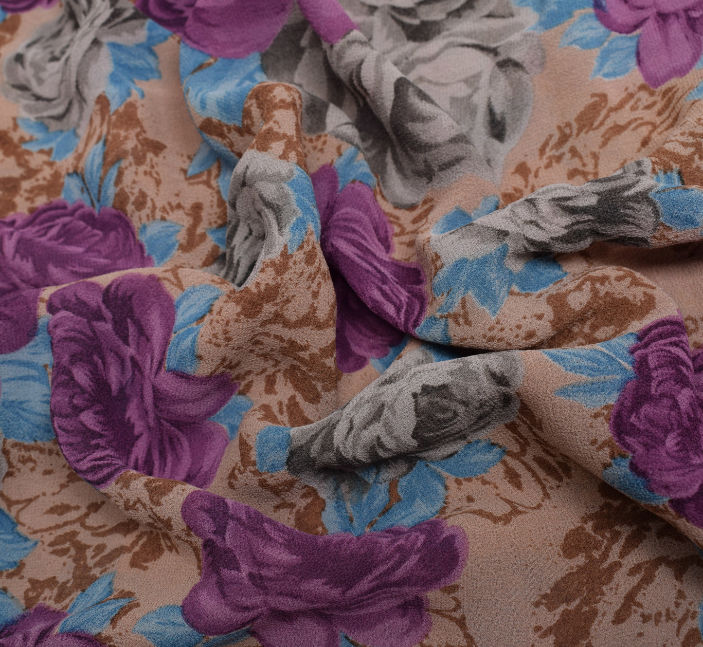 Sushila Vintage Saree 100%Pure Georgette Silk Printed Floral 5 Yard Craft Fabric