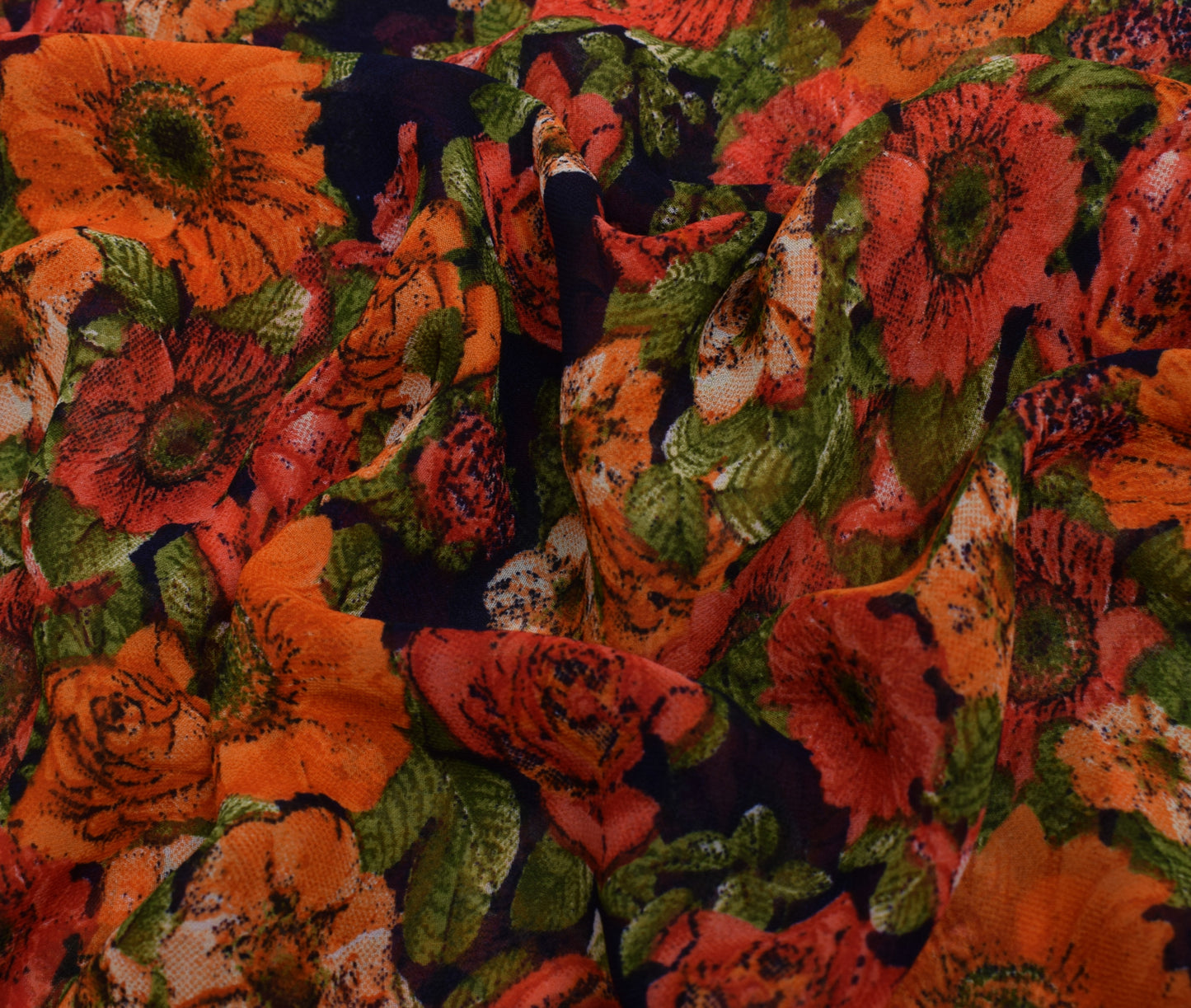 Sushila Vintage Saree Blend Georgette Silk Printed Floral 5 Yard Craft Fabric