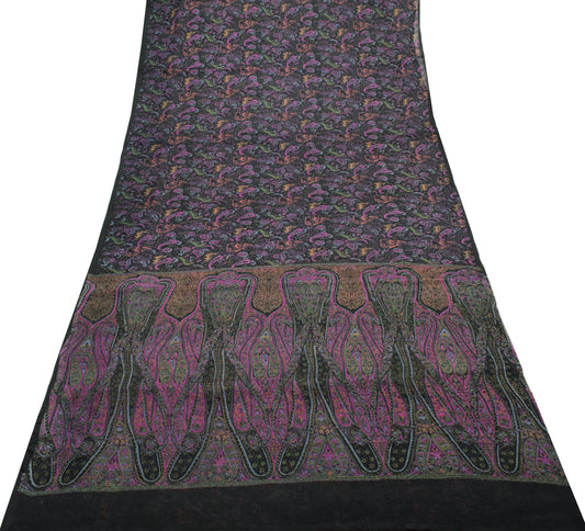 Sushila Vintage Black Saree 100% Pure Georgette Silk Printed Birds Craft Fabric
