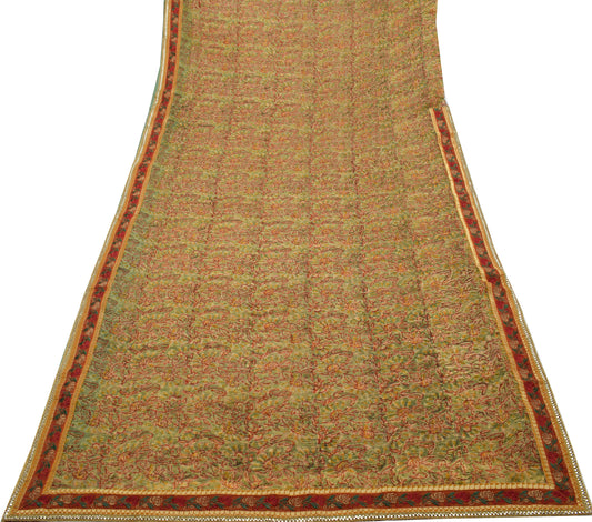 Sushila Vintage Green Patch Work Saree 100% Pure Georgette Printed Craft Fabric