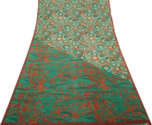 Sushila Vintage Saree 100% Pure Georgette Silk Printed Polka Dots Craft Fabric