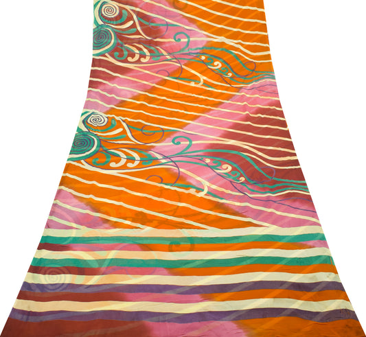 Sushila Vintage Multi-Color Saree 100% Pure Georgette Silk Printed Craft Fabric