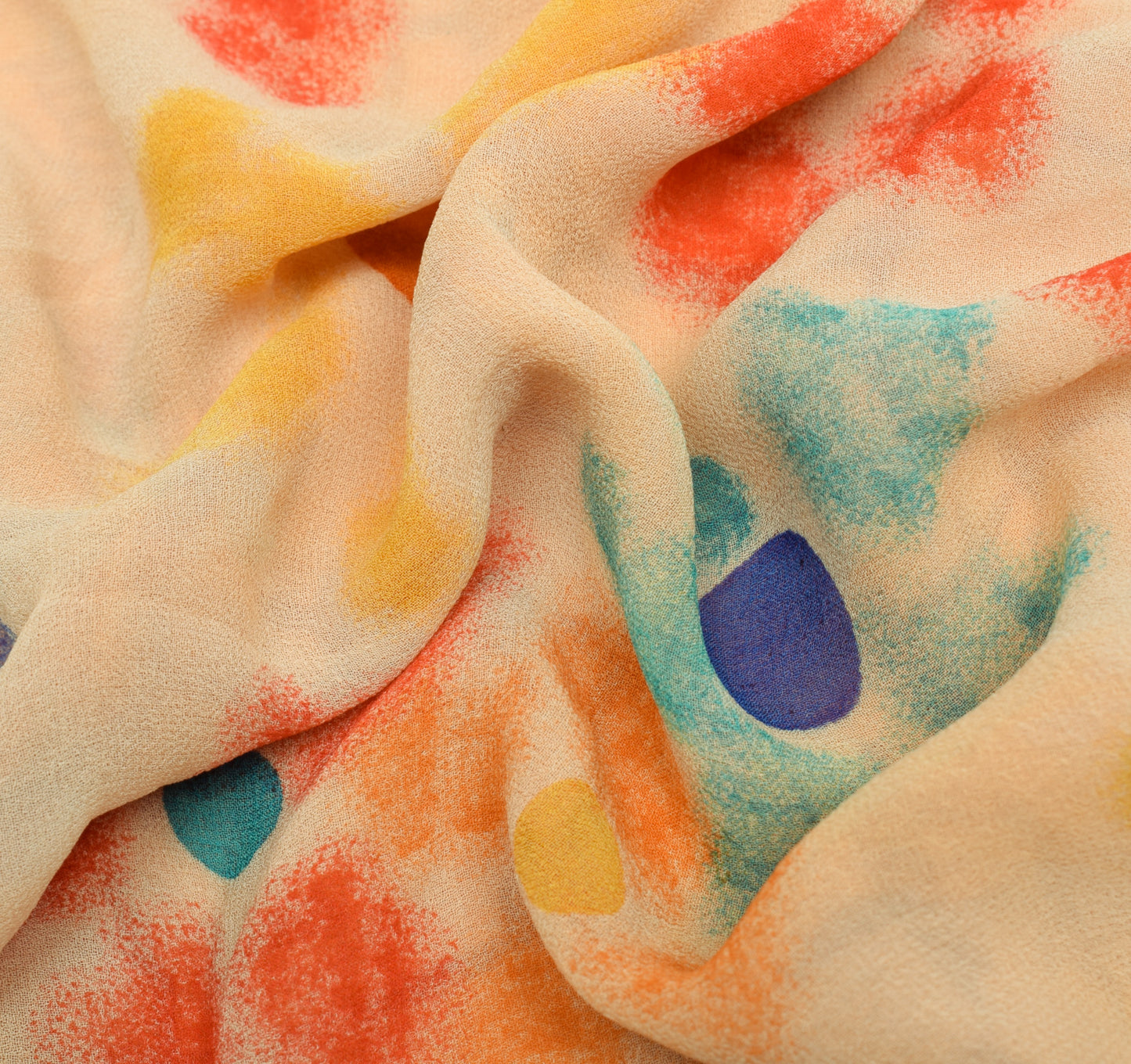 Sushila Vintage Cream Saree Pure Georgette Silk Printed Polka Dots Craft Fabric