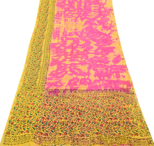 Sushila Vintage Purple Saree 100% Pure Georgette Silk Printed 5 YD Craft Fabric