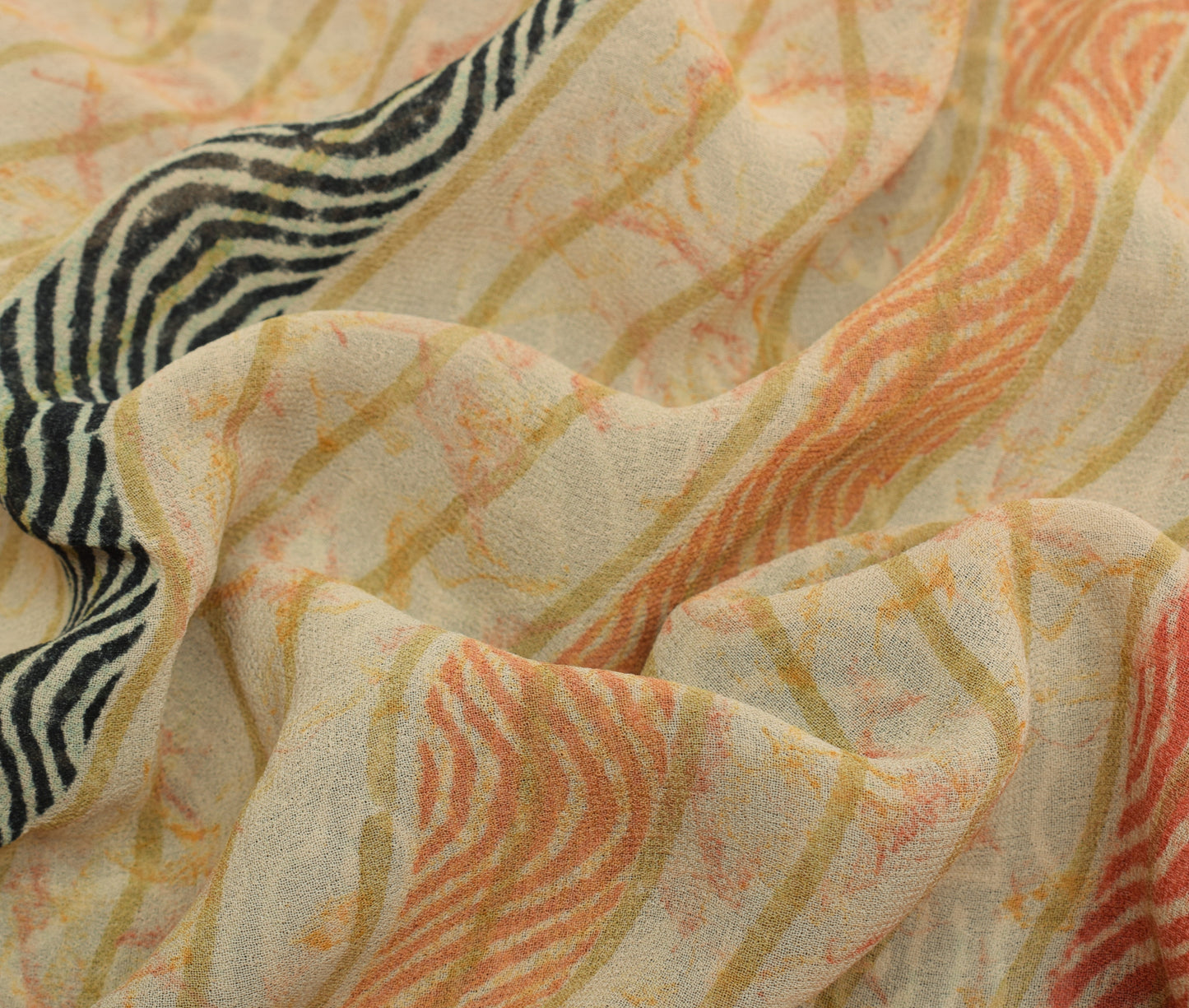 Sushila Vintage Indian Saree 100% Pure Georgette Silk Printed 5 YD Craft Fabric