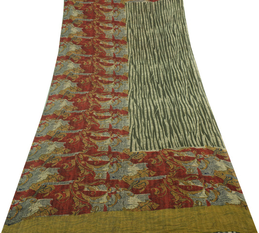 Sushila Vintage Indian Saree 100% Pure Georgette Silk Printed 5 YD Craft Fabric