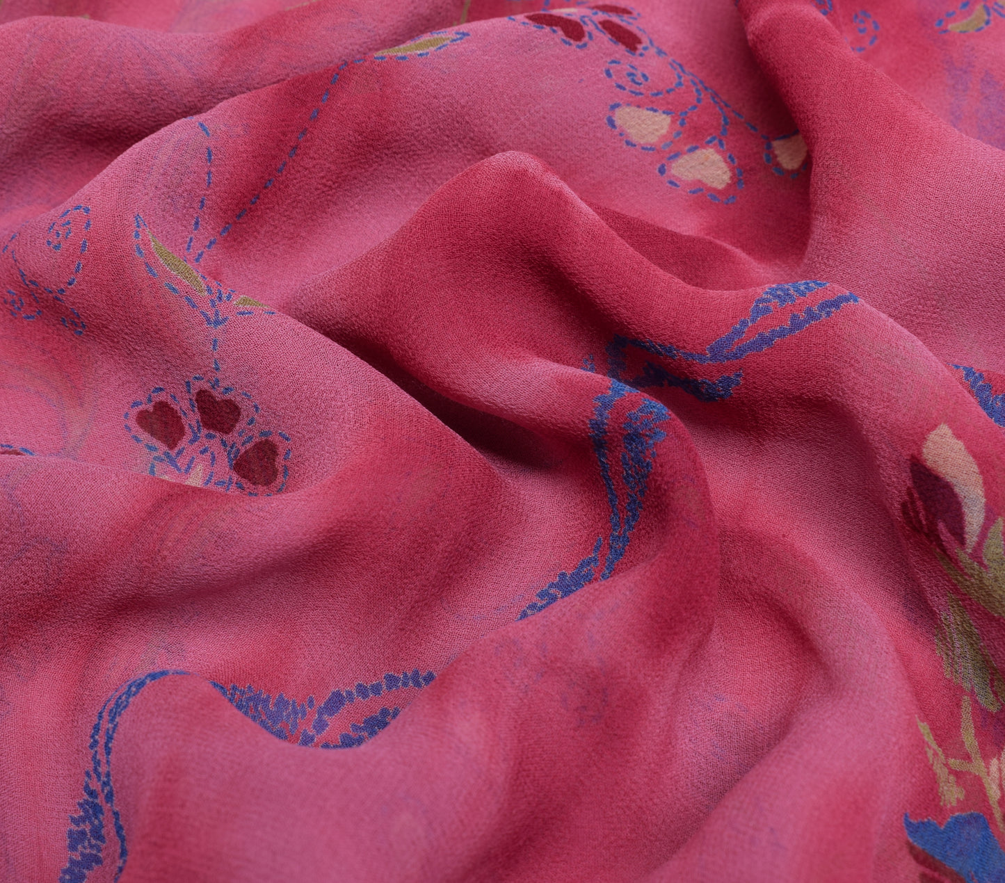 Sushila Vintage Saree 100% Pure Georgette Silk Printed Floral 5 YD Craft Fabric