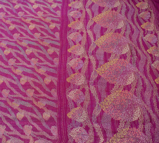 Sushila Vintage Purple Saree 100%Pure Georgette Silk Printed Floral Craft Fabric
