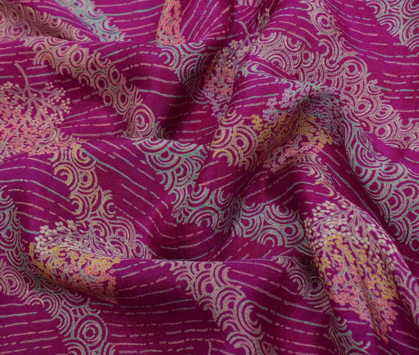 Sushila Vintage Purple Saree 100%Pure Georgette Silk Printed Floral Craft Fabric