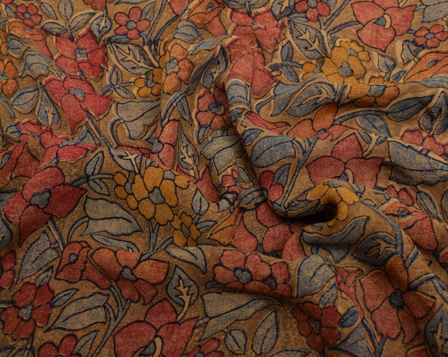 Sushila Vintage Mustard Saree Pure Georgette Silk Printed Floral Craft Fabric