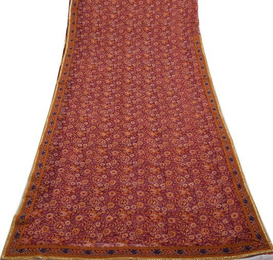 Sushila Vintage Purple Saree 100%Pure Georgette Silk Printed Floral Craft Fabric