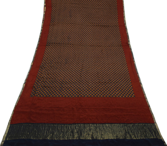 Sushila Vintage Branded Blue Saree 100% Pure Crepe Printed Floral Soft Fabric