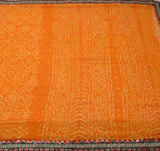 Sushila Vintage Yellow Saree 100% Pure Georgette Bandhani Printed Craft Fabric