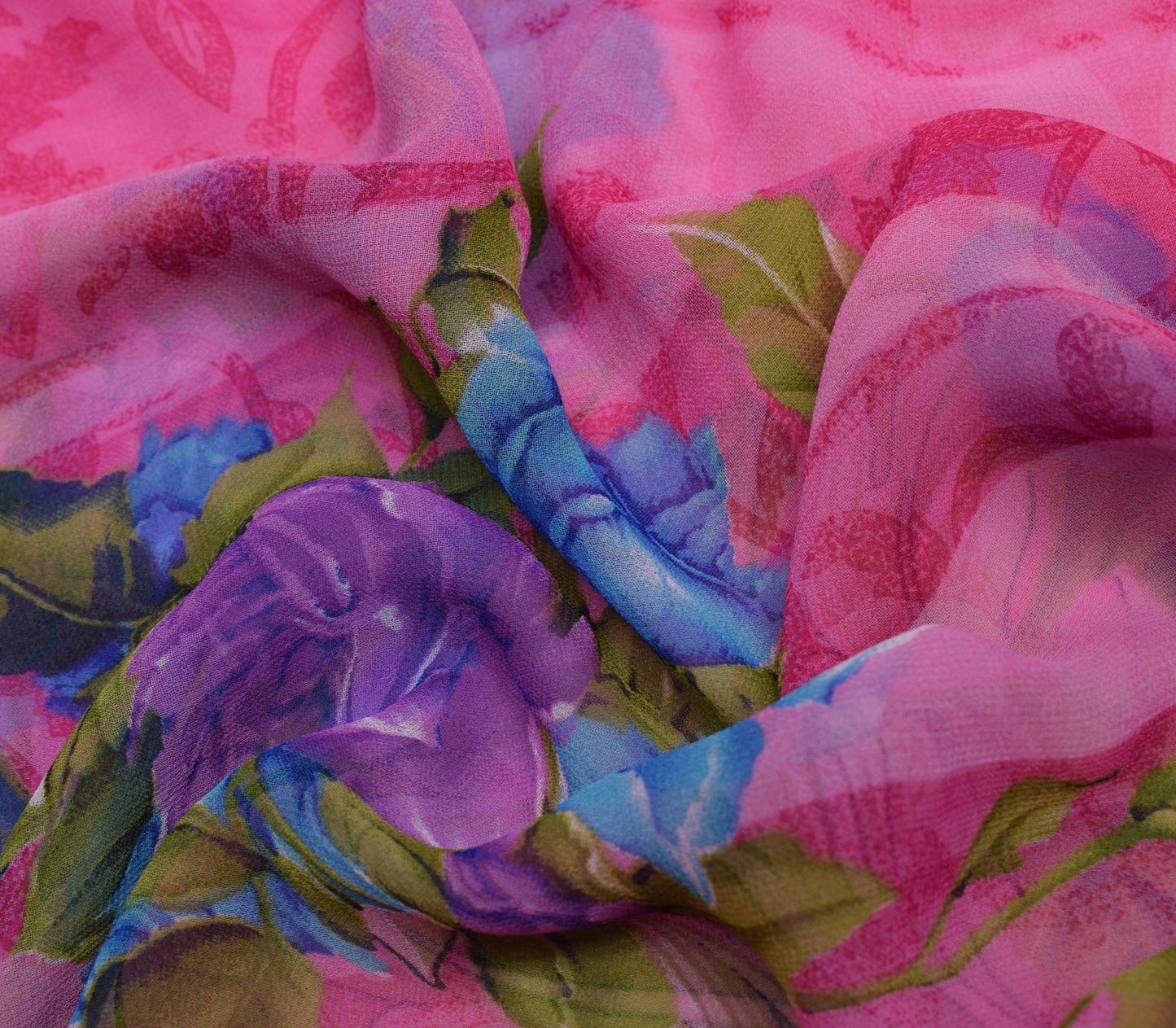 Sushila Vintage Pink Saree Blend Georgette Silk Printed Floral Craft Fabric