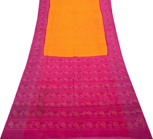 Sushila Vintage Yellow Saree 100% Pure Georgette Silk Printed 5 YD Craft Fabric