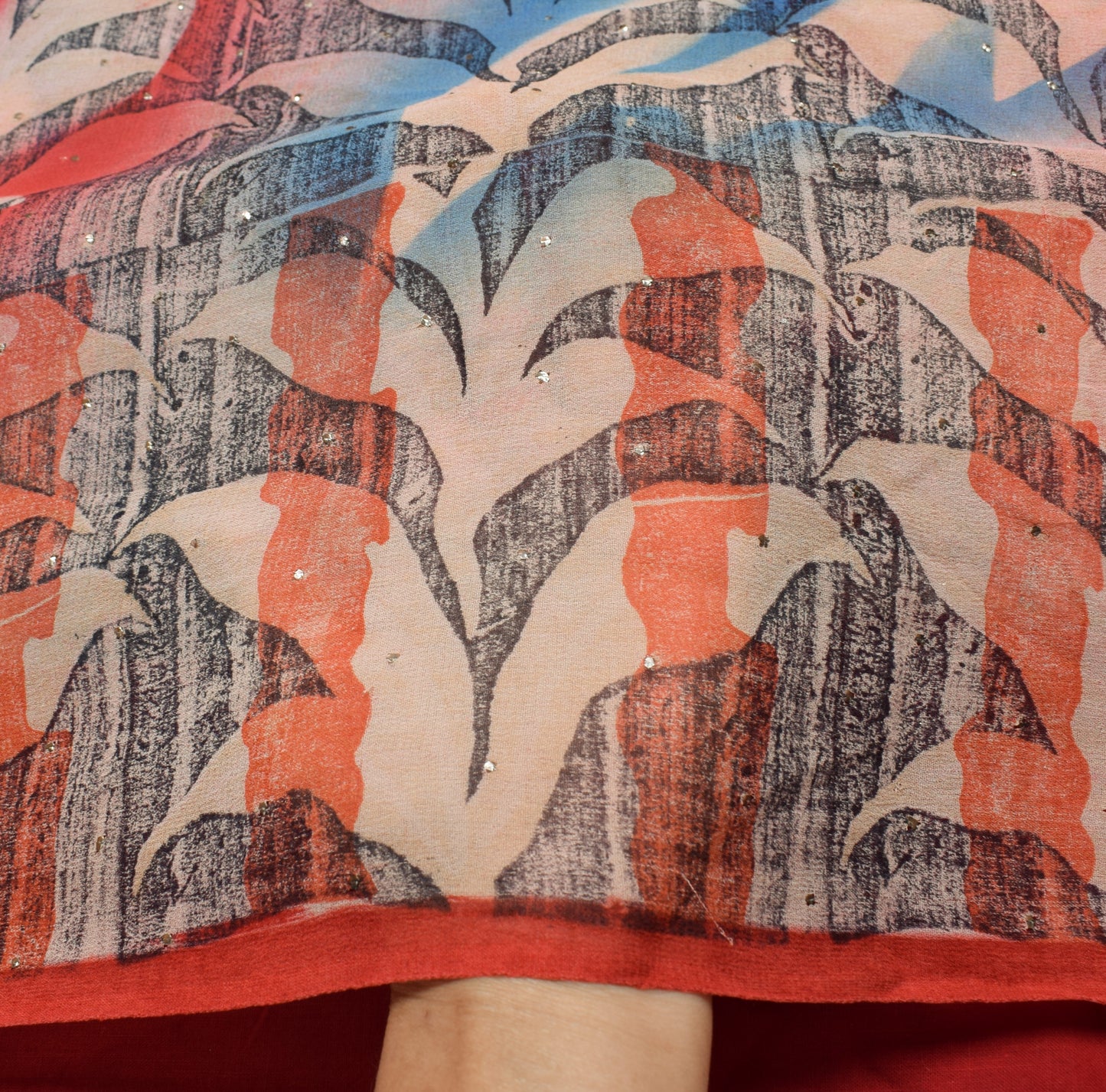 Sushila Vintage Saree 100% Pure Georgette Silk Printed 5 YD Floral Craft Fabric