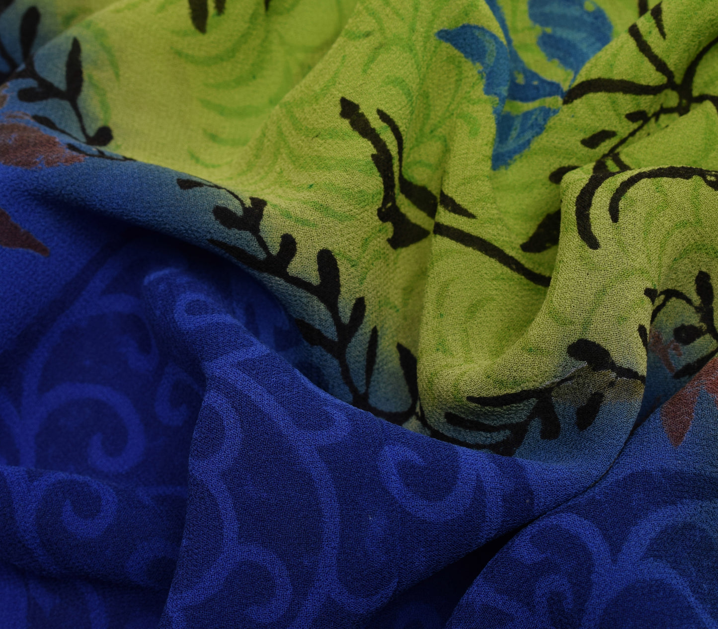 Sushila Vintage Green & Blue Saree 100% Pure Georgette Silk Printed Craft Fabric