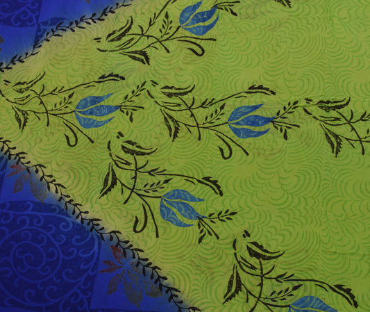 Sushila Vintage Green & Blue Saree 100% Pure Georgette Silk Printed Craft Fabric
